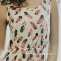 100% Rayon Feather Printed Sleeveless Sleepwear Dress